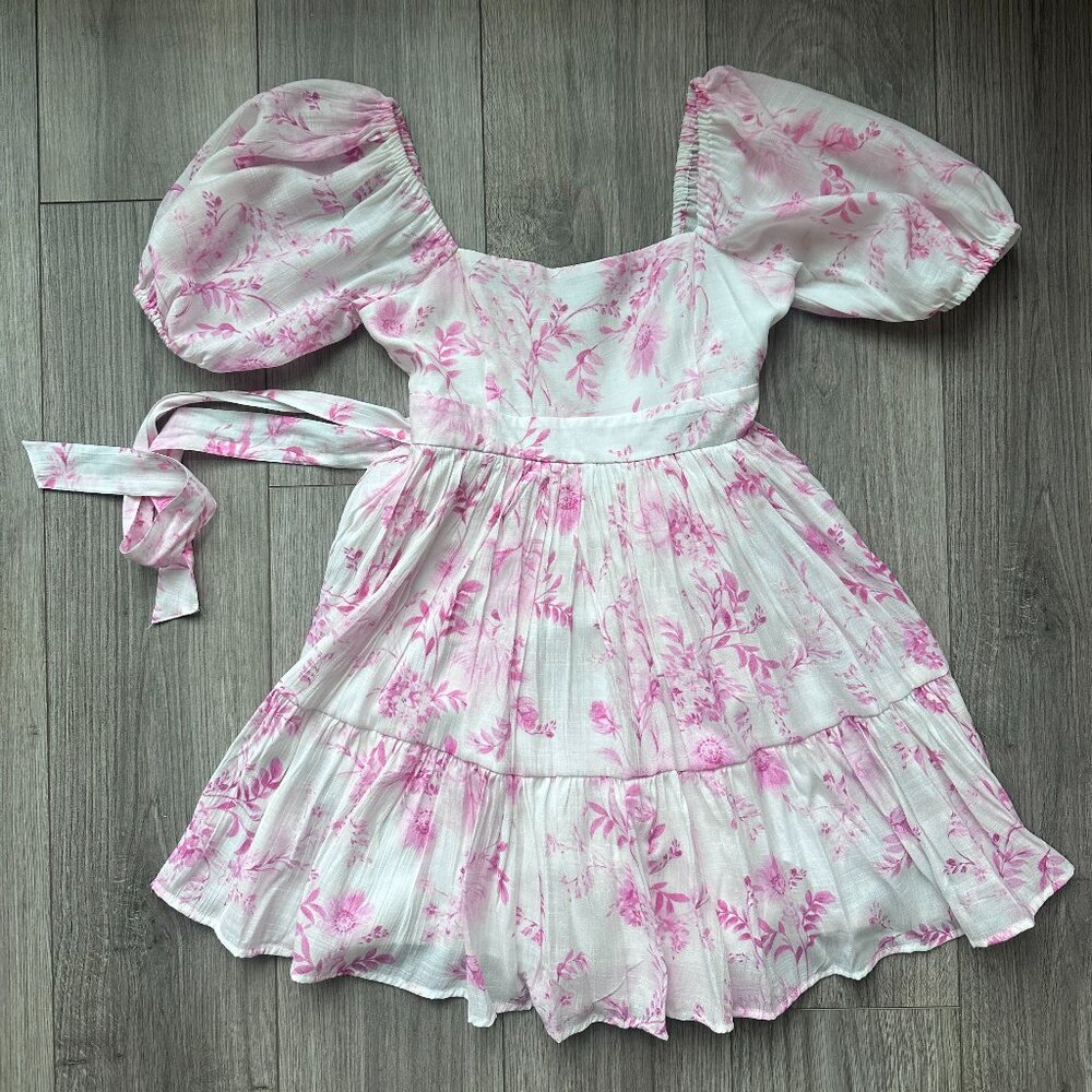 Pink Floral Puff-Sleeve Mini Dress